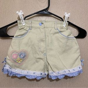 Vintage Denim Shorts with Embroidered Details and Ribbon Trim - Size 4T